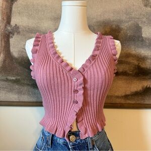 Aeropostale Pink Ruffle Trim Tank Top with Button Detail